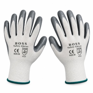 Grey Nitrile Coated Gloves on White Polyester