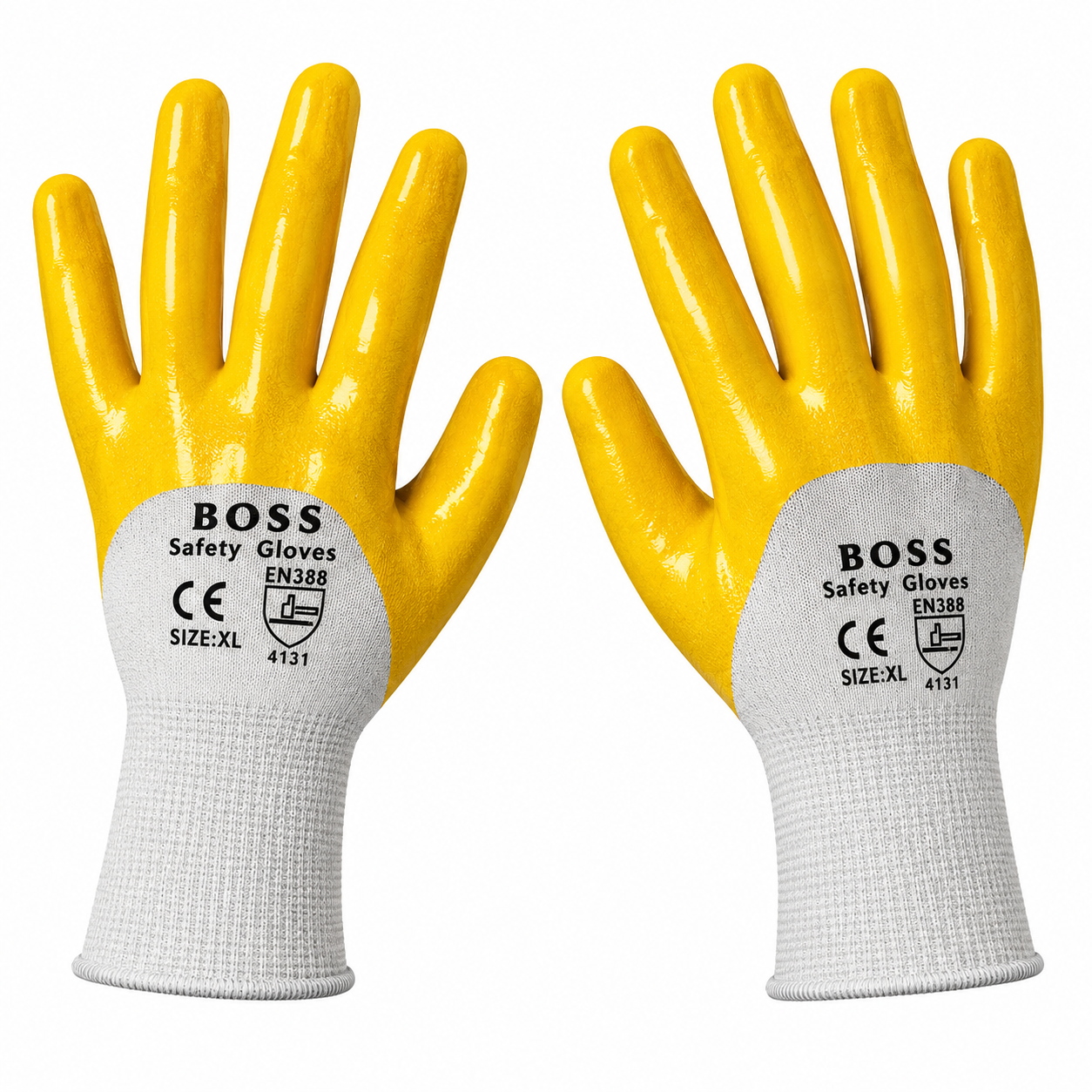 3/4 Yellow Nitrile Coated Polyester Safety Gloves