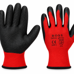 Black Latex Coated Red Polyester Gloves