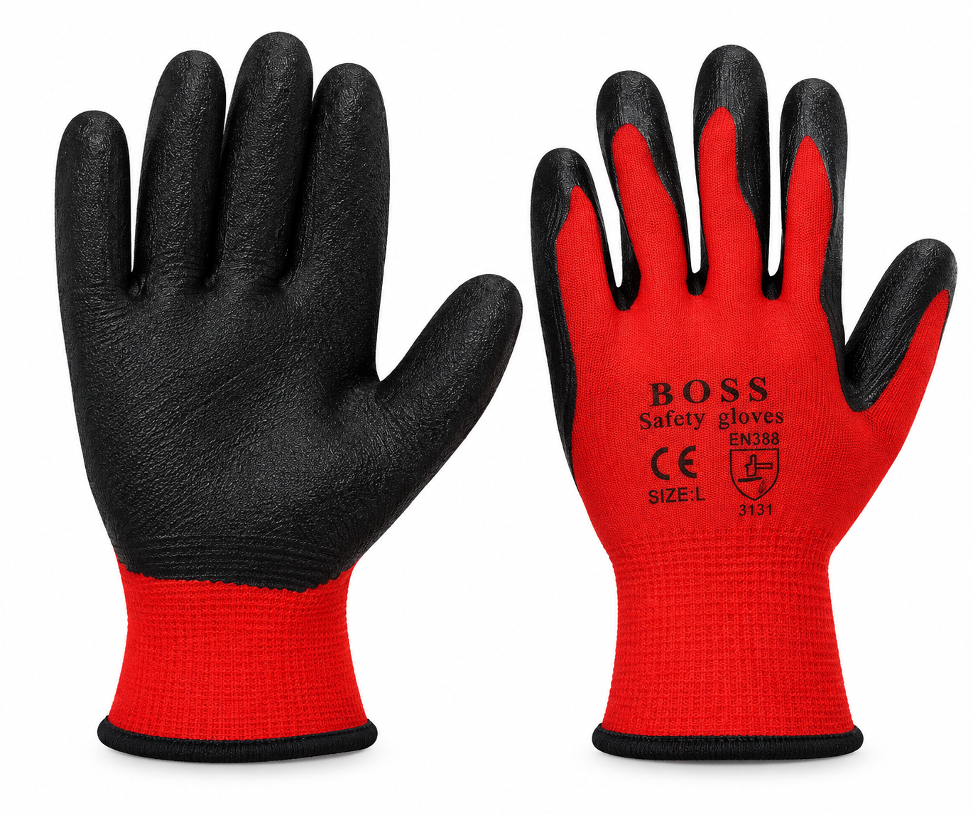 Black Latex Coated Red Polyester Gloves